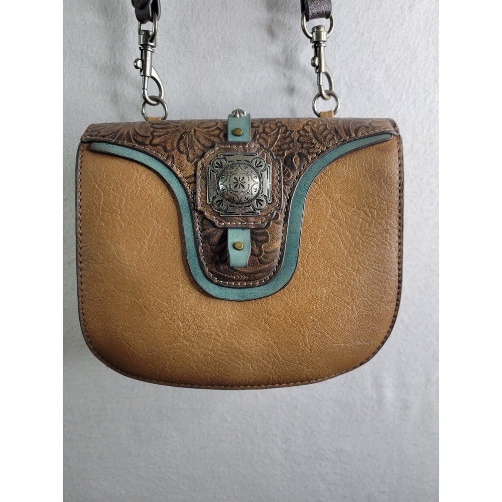 Western Floral Embossed Crossbody Bag by Justin Tan Turquoise Concho Medallion
